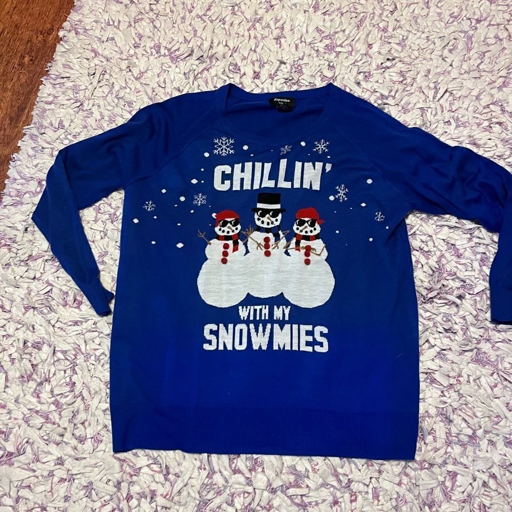 Repartee 1X Blue Sweater “Chillin with my Snowmies”